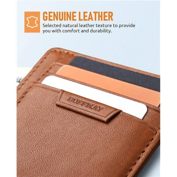 Slim Wallet for Men or Women Minimalist Small Leather Wallet - Brown - Picture 3 of 7